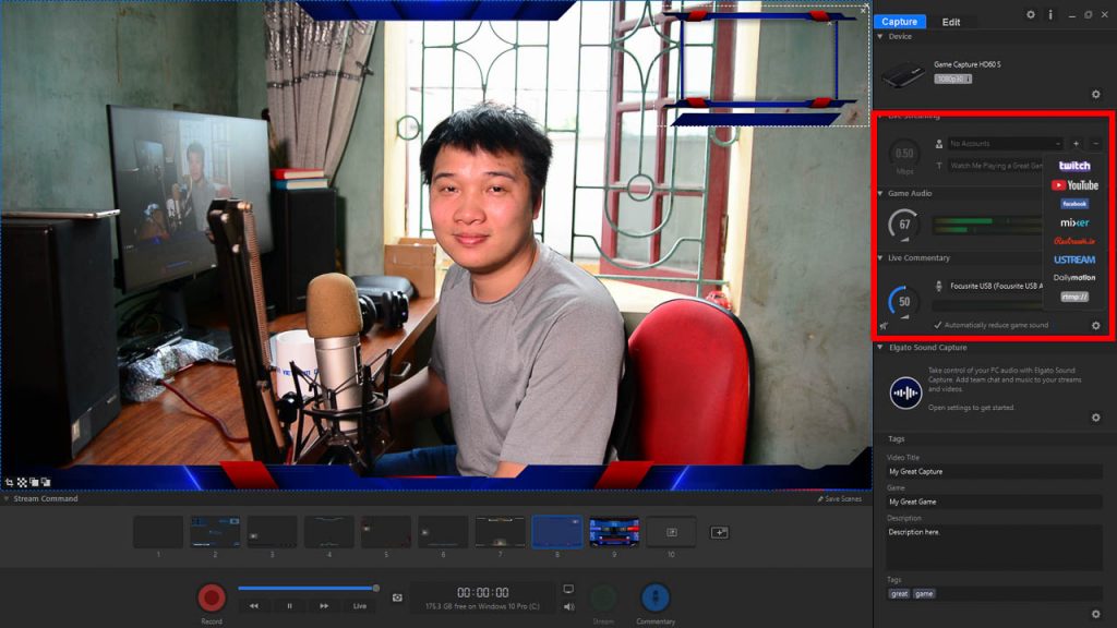 Huong Dan live stream in elgato HD 60s
