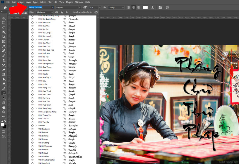 Cách sử dụng Font thư pháp trong Photoshop