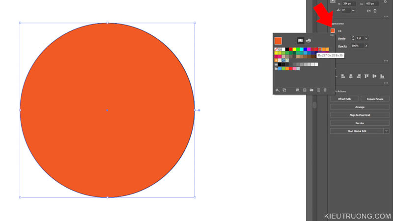 Nhấn Fill chọn màu cho hình tròn