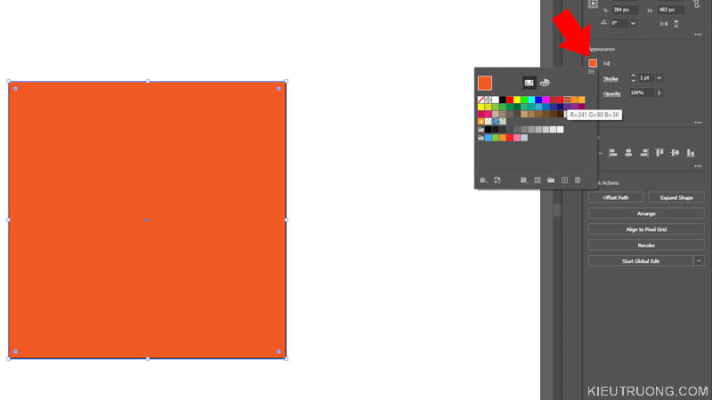 Nhấn Fill chọn màu sắc cho hình vuông
