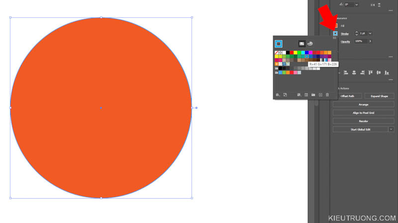 Nhấn Stroke chọn màu đường viền cho hình tròn
