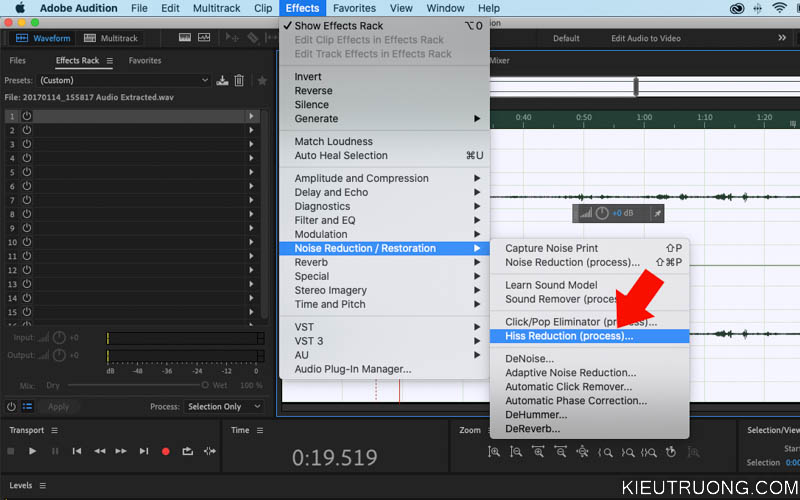 Chọn Hiss Reduction trong Adobe Audition