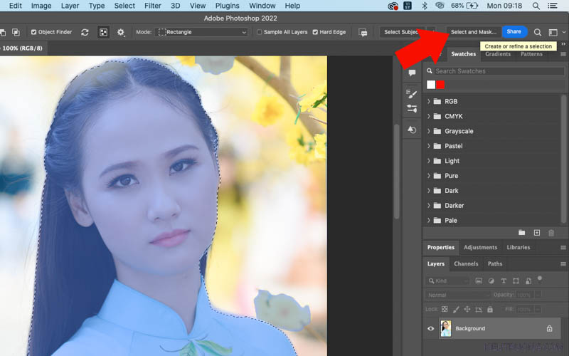Nhấn chuột vào Select and Mask