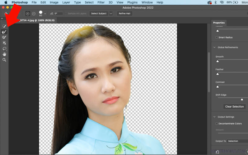 Nhấn vào Refine Edge Brush Tool