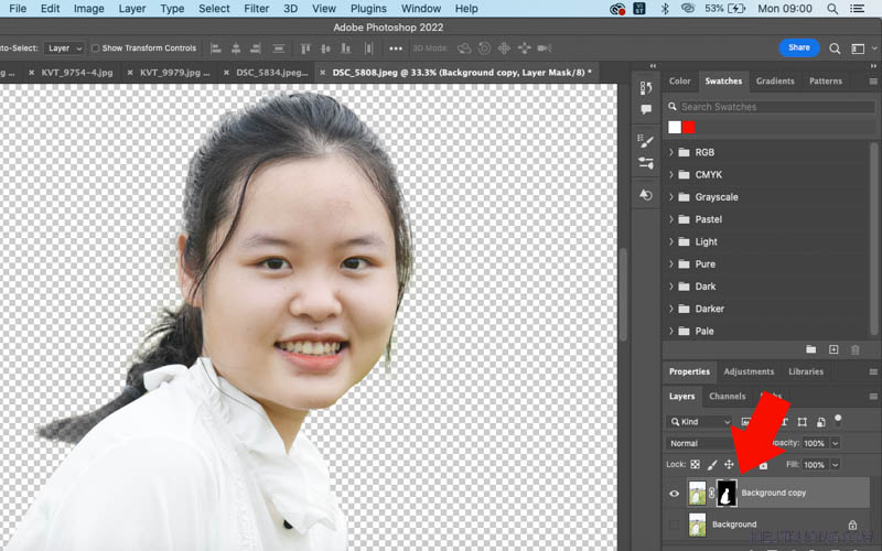 Sau khi tách tóc trong Photoshop