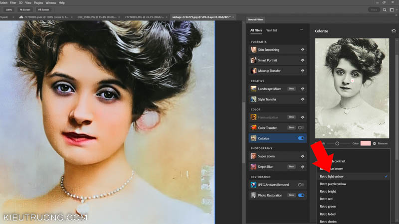 Chọn Profile trong Colorize để khôi phục ảnh đen trắng thành ảnh màu