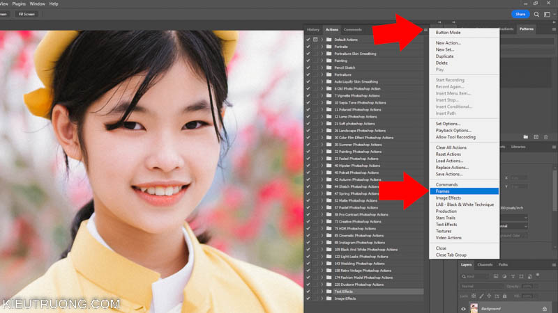 Chọn khung trong Photoshop Action