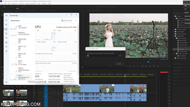 ASUS Dual RTX 3060 12GB V2 tương thích hoàn hảo với Adobe Premiere Pro 2024
