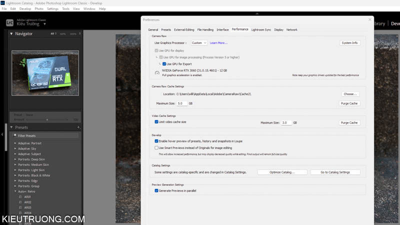 ASUS Dual RTX 3060 12GB V2 tương thích hoàn hảo với Lightroom 2024