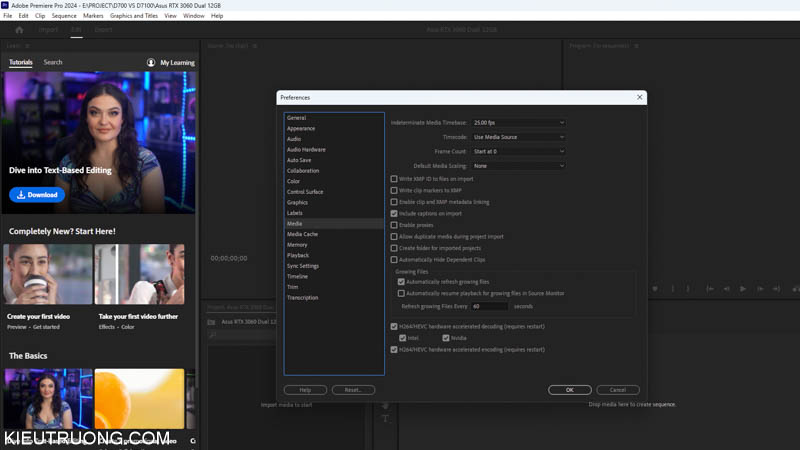 Adobe Premiere Pro 2024 hỗ trợ ASUS Dual RTX 3060 12GB V2