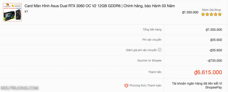 Giá Card đồ hoạ Asus RTX 3060 12GB mua Shopee