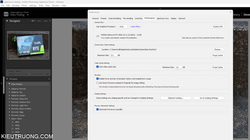 Lightroom 2024 hỗ trợ ASUS Dual RTX 3060 12GB V2