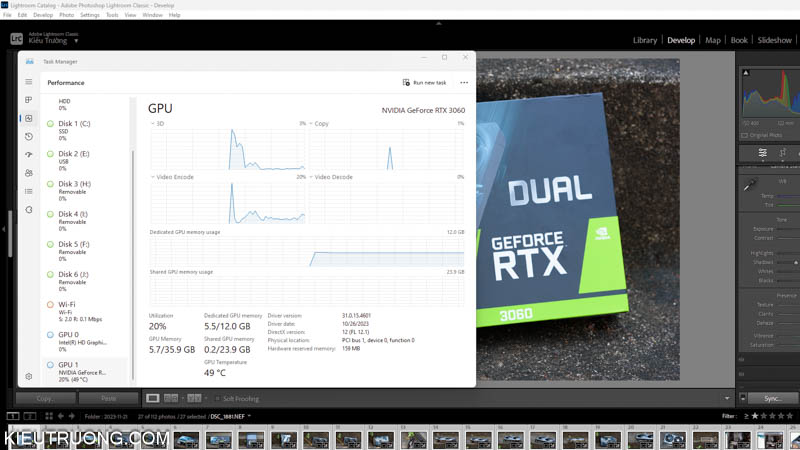 RTX 3060 12GB giúp Import ảnh trong Lightroom nhanh hơn