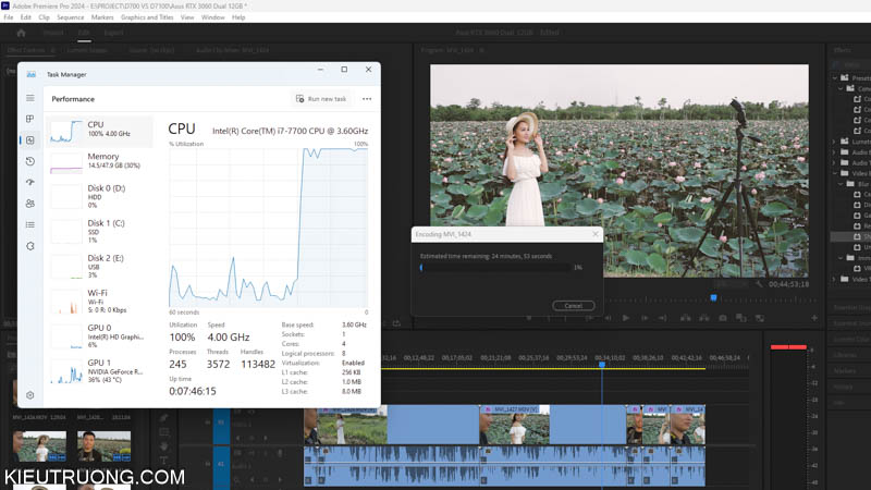 So sánh xuất Video bằng CPU và Cuda trong Adobe Premiere Pro 2024