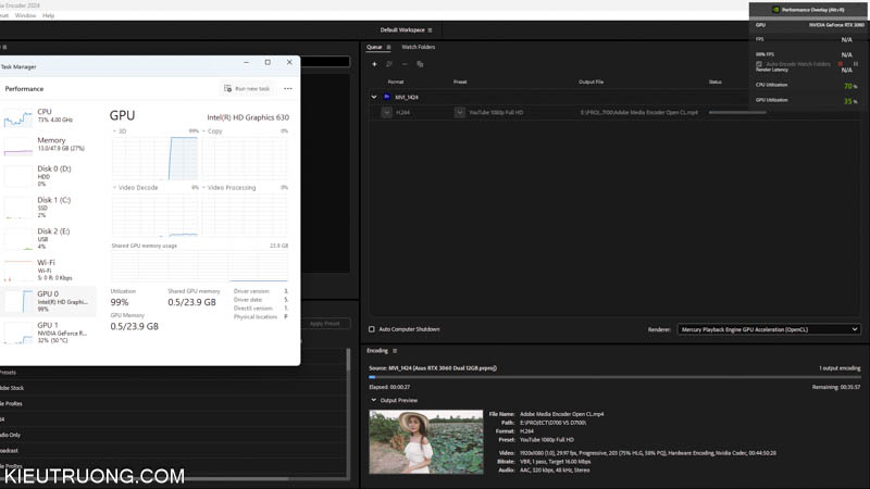 So sánh xuất Video bằng Open CL và ASUS Dual RTX 3060 12GB V2