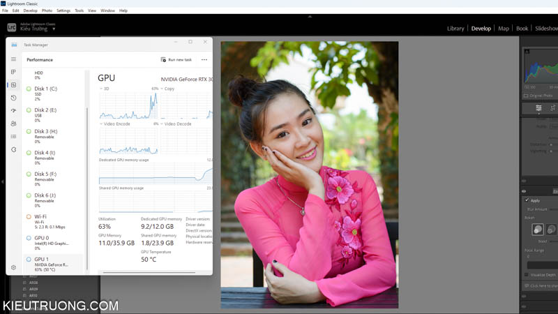 Tăng tốc xóa phông trong Lightroom bằng RTX 3060