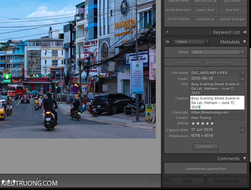 Dán tiêu đề Editor vào Caption và Title trong Lightroom Classic