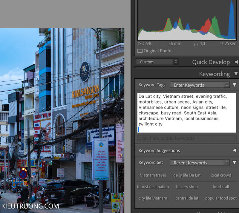 Dán từ khoá vào Keyword Tags trong Lightroom Classic