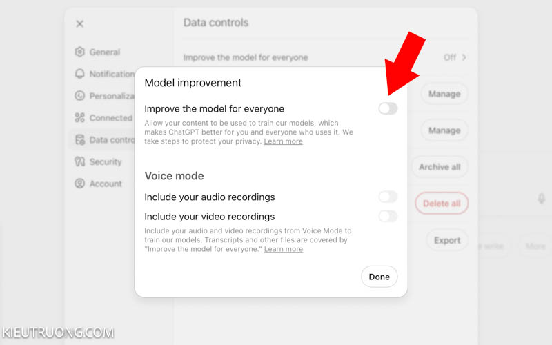 Tắt ChatGPT sử dụng dữ liệu để huấn luyện Model AI