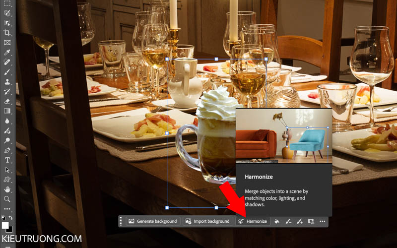 Nhấn vào Harmonize để Photoshop điều chỉnh lại màu sắc ánh sáng trên ảnh