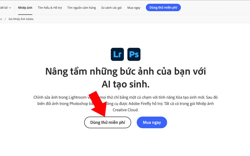 Chọn tải bản dùng thử miễn phí Photoshop 2026