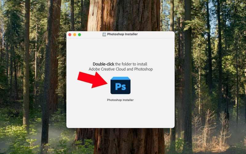 Nhấn đúp vào bộ cài Photoshop 2026 rồi nhấn vào Logo Photoshop