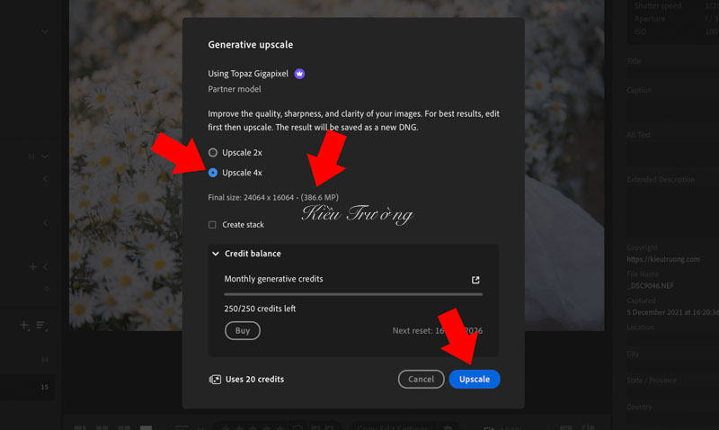 Chọn tăng độ phân giải 2x hoặc 4x trong Lightroom