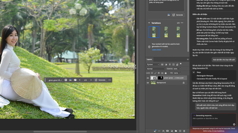 Yêu cầu Photoshop chỉnh ảnh đẹp hơn trong AI Assistant