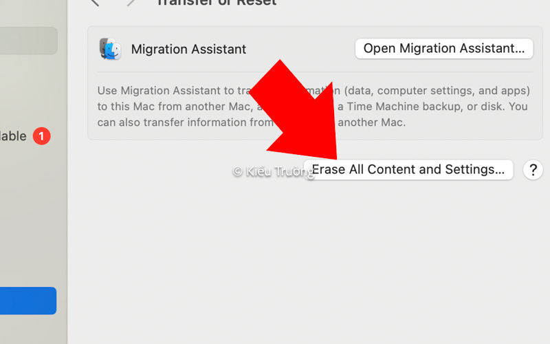 Chọn Erase All Content and Settings để khôi phục cài đặt gốc MacBook