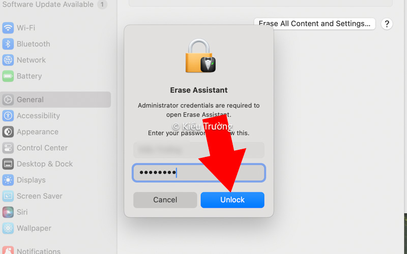 Nhập mật khẩu MacBook để bắt đầu Reset cài đặt gốc