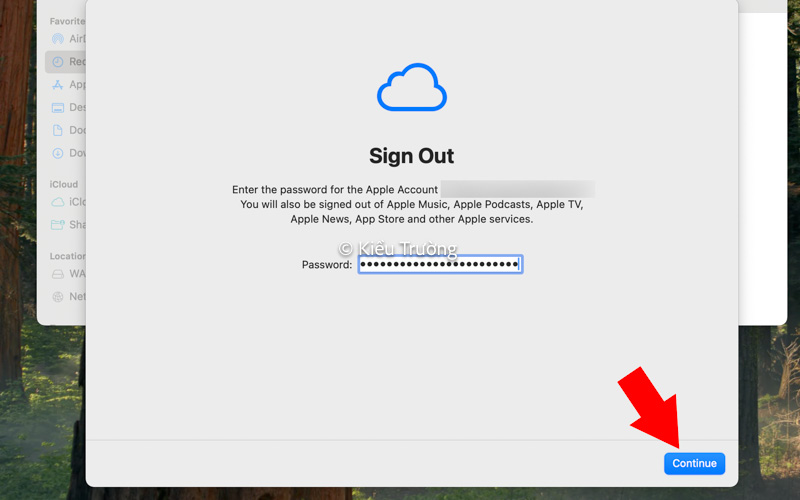Nhập mật khẩu iCloud để tắt Find My trước khi Reset MacBook